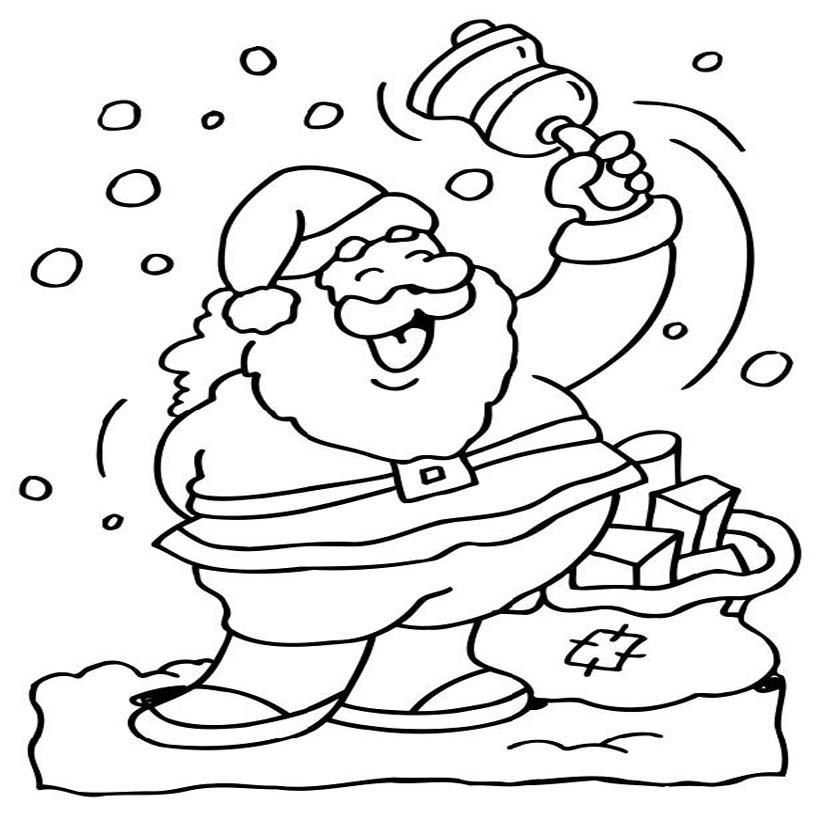 Coloriage d'un père Noël joyeux tenant un sac de jouets
