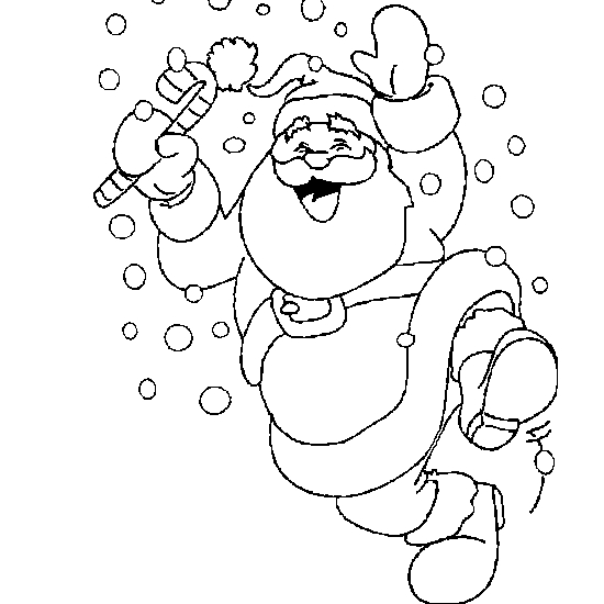 Coloriage d'un Père Noël joyeux avec un sac de cadeaux devant une cheminée