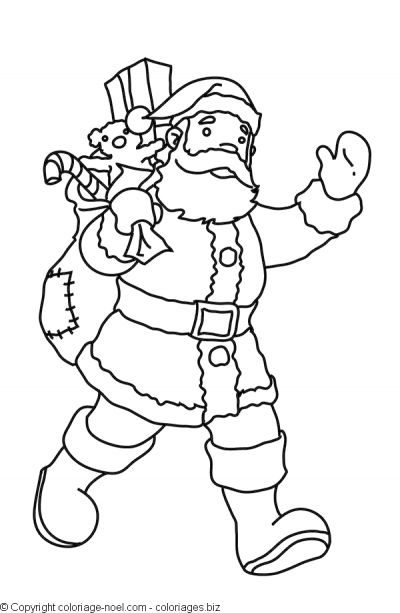 Coloriage du Père Noël se préparant à distribuer des cadeaux