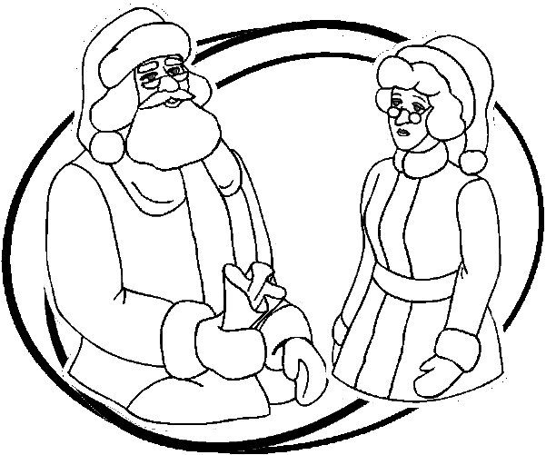 Père Noël souriant avec des cadeaux entouré de flocons de neige