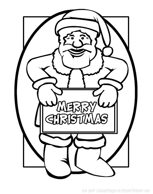 Coloriage d'un père Noël joyeux avec des cadeaux à ses pieds