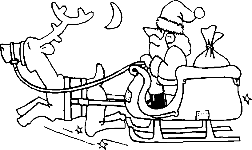 Coloriage d'un père Noël joyeux avec des jouets devant un sapin de Noël