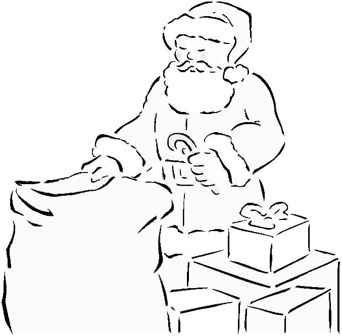 Père Noël en train de préparer ses cadeaux au pôle Nord
