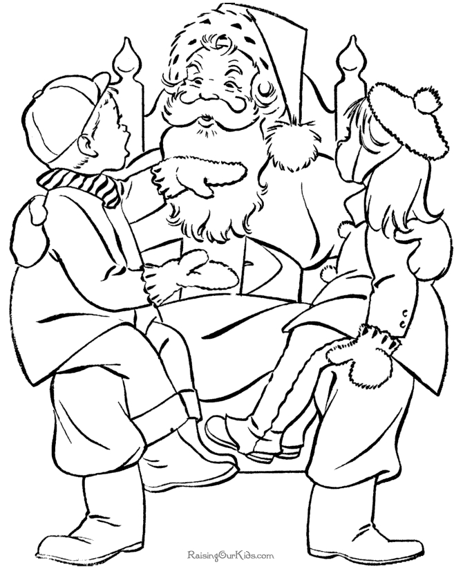 Coloriage du père Noël souriant avec un sac de cadeaux Coloriage du père Noël souriant avec un sac de cadeaux