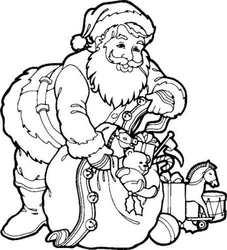 Coloriage du Père Noël préparant ses cadeaux dans son atelier