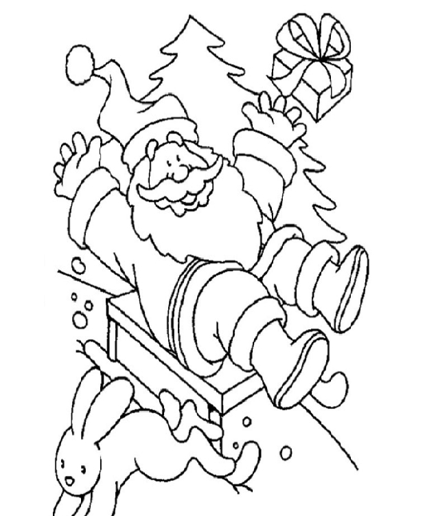 Coloriage de Père Noël avec des cadeaux et un décor festif