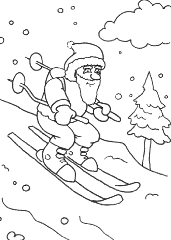 Coloriage d'un Père Noël joyeux avec un sac de cadeaux