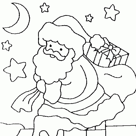 Le Père Noël souriant avec un grand sac de jouets dans un paysage hivernal
