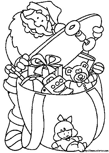 Coloriage de Noël : Le Père Noël avec son sac de jouets
