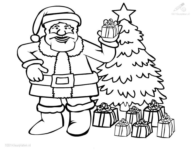 Coloriage du Père Noël souriant avec un sac de cadeaux