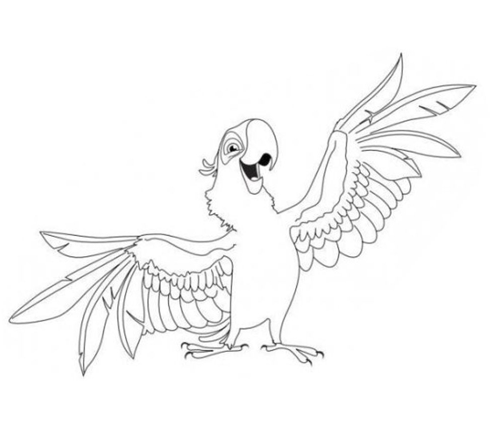 Coloriage d'un perroquet perché sur une branche dans la jungle