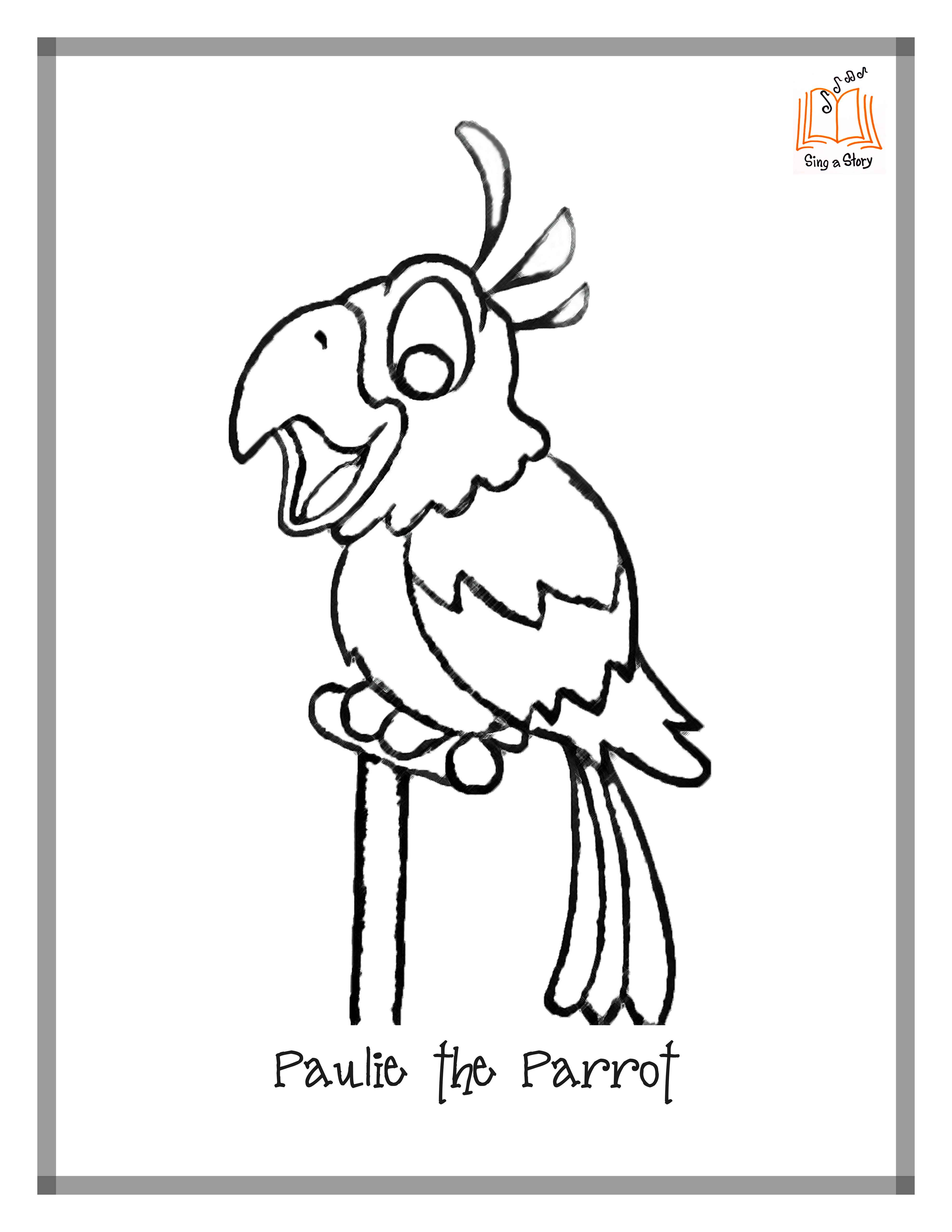 Coloriage d’un perroquet perché sur une branche dans un environnement tropical
