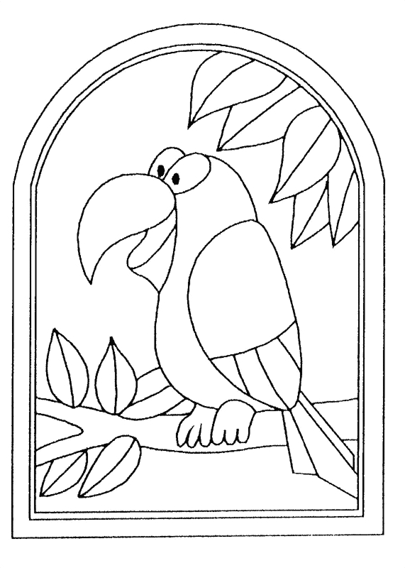 Coloriage d'un perroquet perché sur une branche dans la jungle
