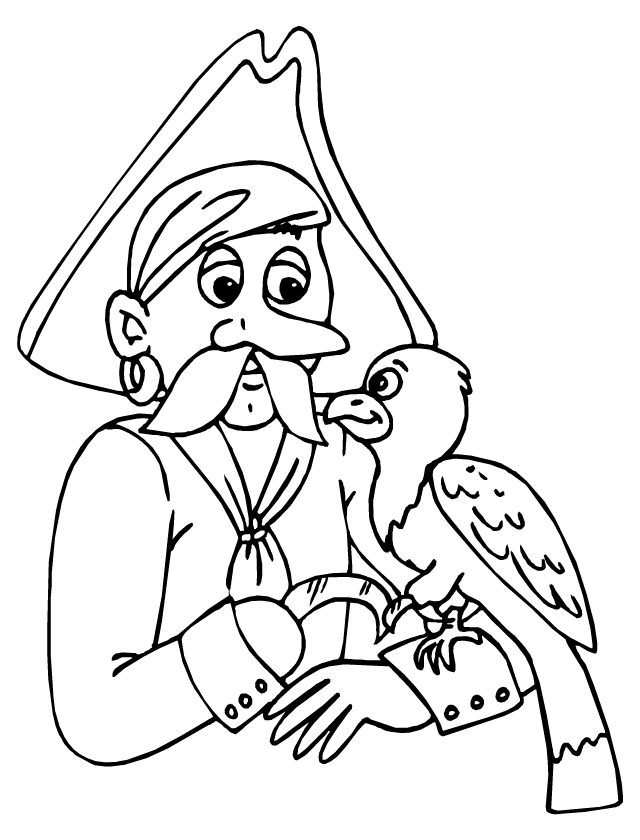 Coloriage d'un perroquet perché sur une branche avec des feuilles