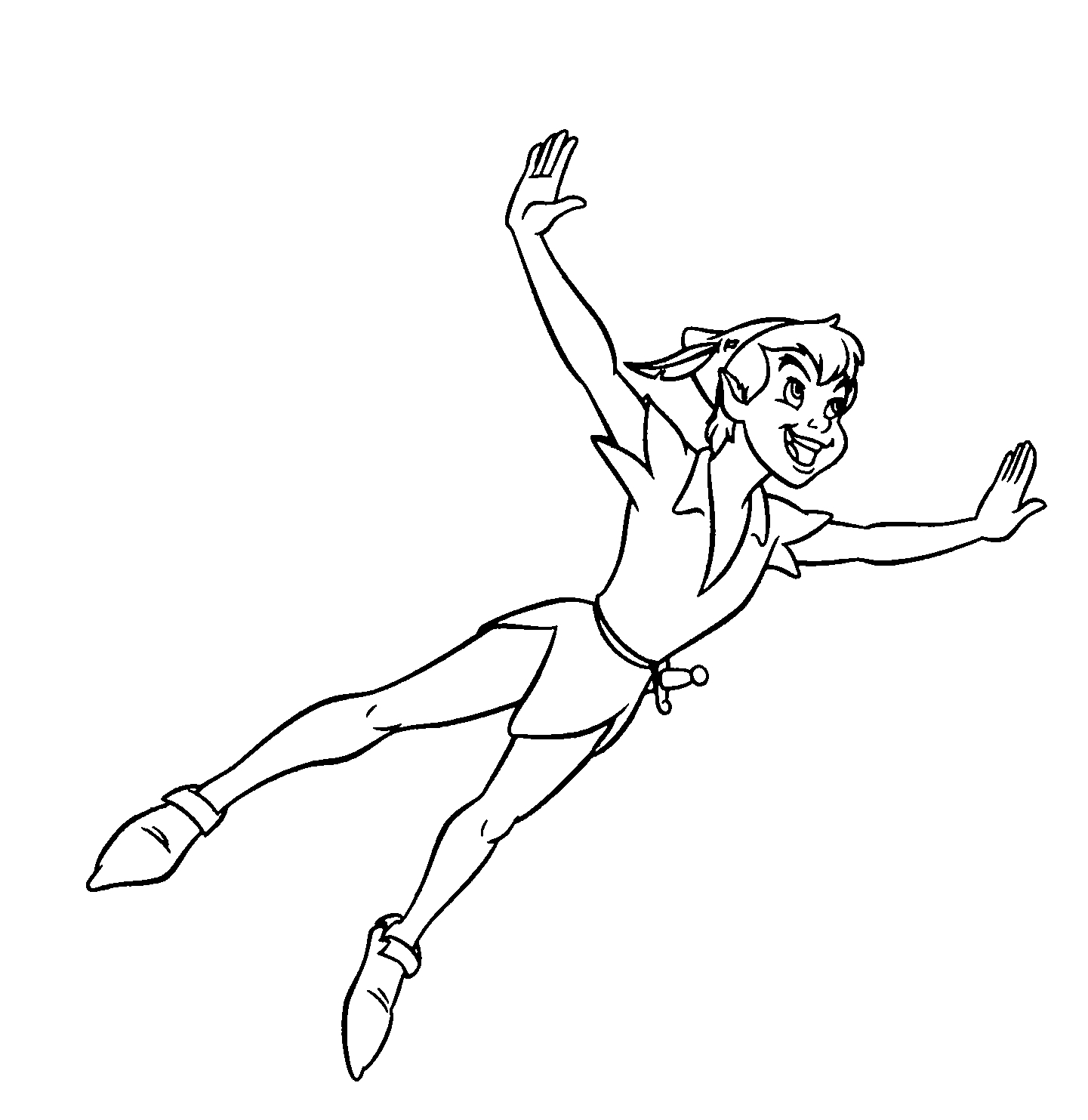 Peter Pan et fée Clochette volant au-dessus de la forêt de Neverland