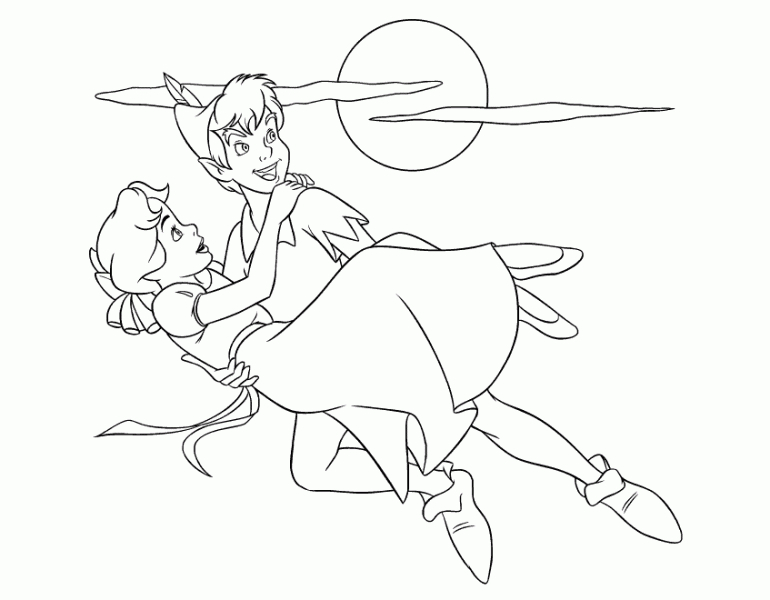 Peter Pan et Wendy volant au-dessus de Neverland