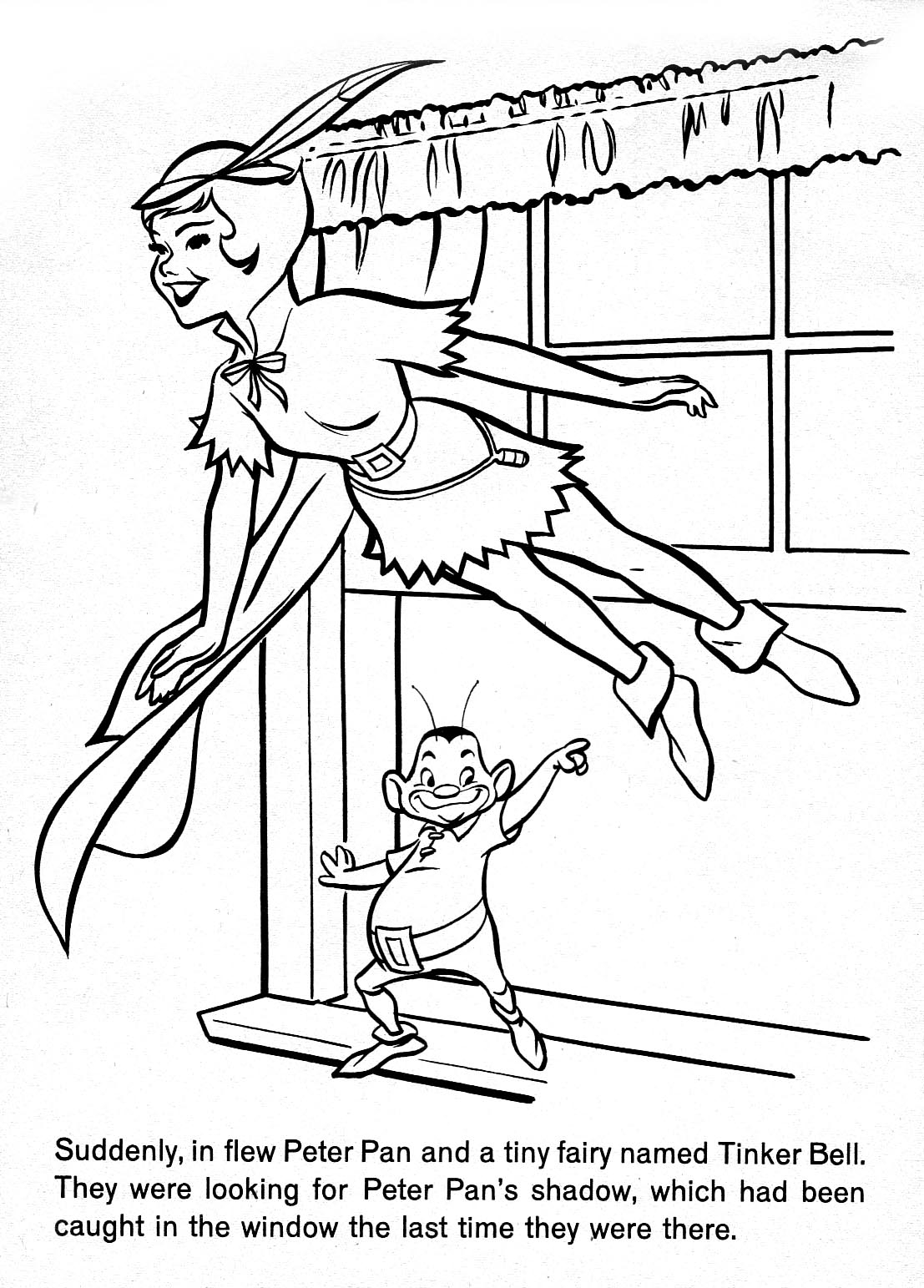 Peter Pan volant au-dessus de Londres avec la fée Clochette