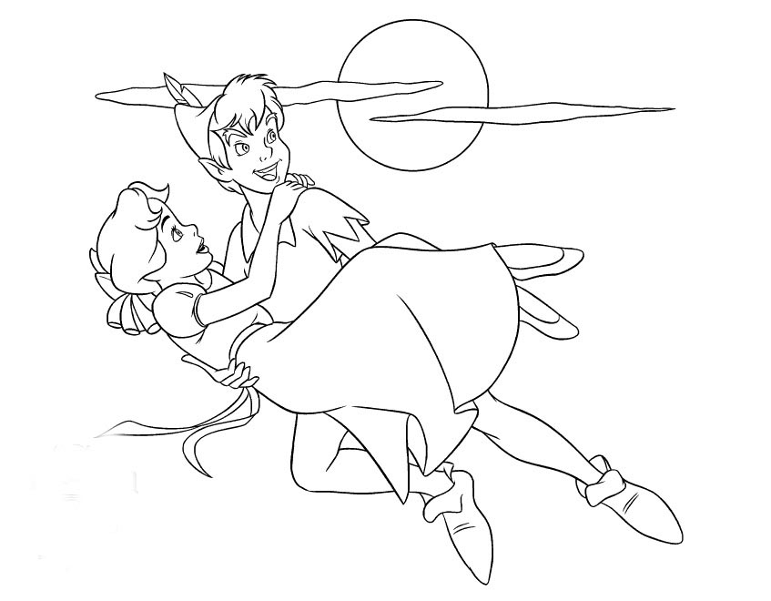 Peter Pan et Wendy volant au-dessus de Neverland
