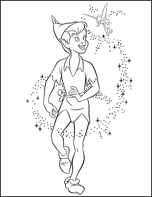 Peter Pan volant au-dessus de Londres avec la fée Clochette