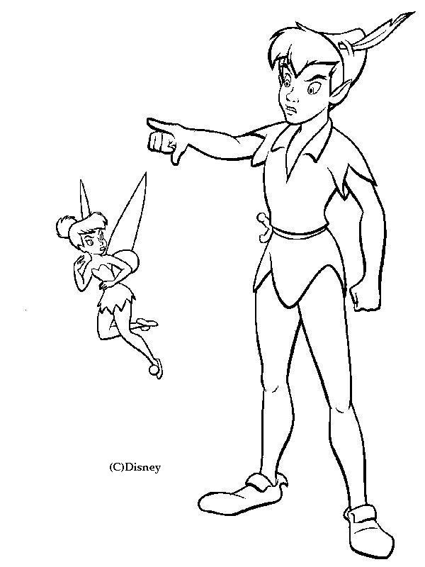 Peter Pan volant au-dessus de Neverland avec la fée Clochette