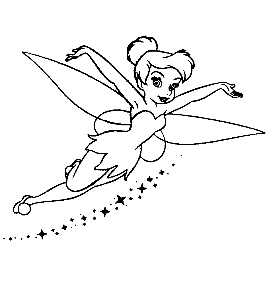 Peter Pan s'envole avec la fée Clochette au-dessus de Neverland