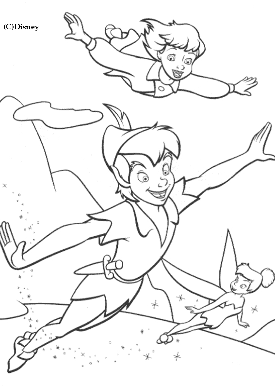Peter Pan et la fée Clochette dans le ciel étoilé de Neverland