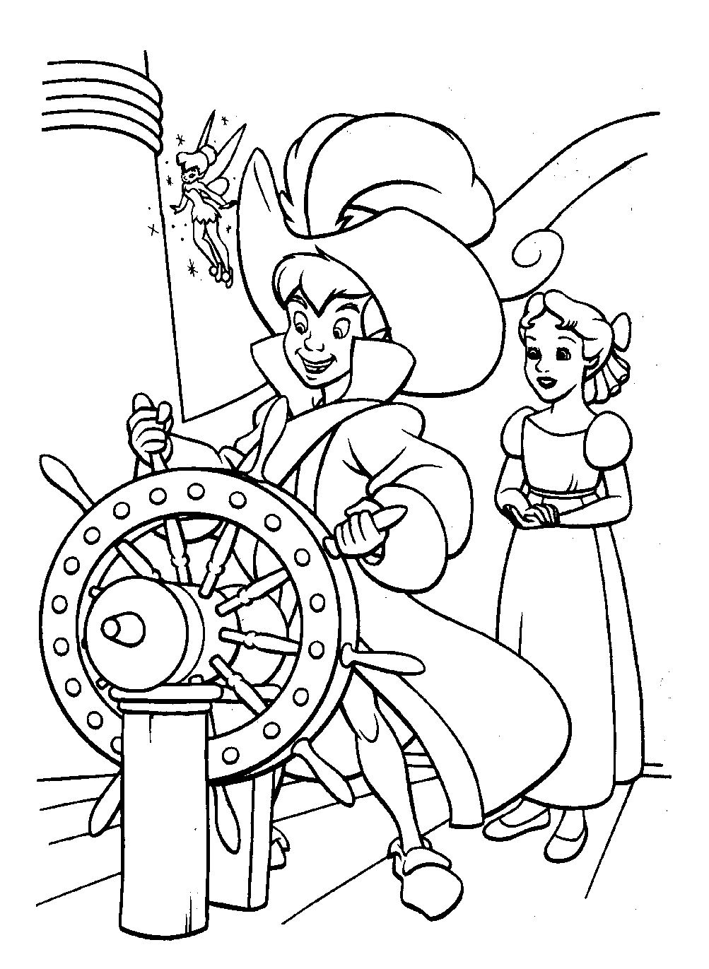 Peter Pan volant au-dessus de Londres avec la fée Clochette