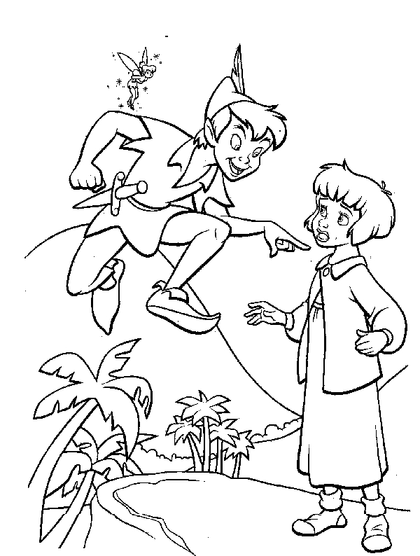 Peter Pan volant au-dessus de Neverland avec des enfants