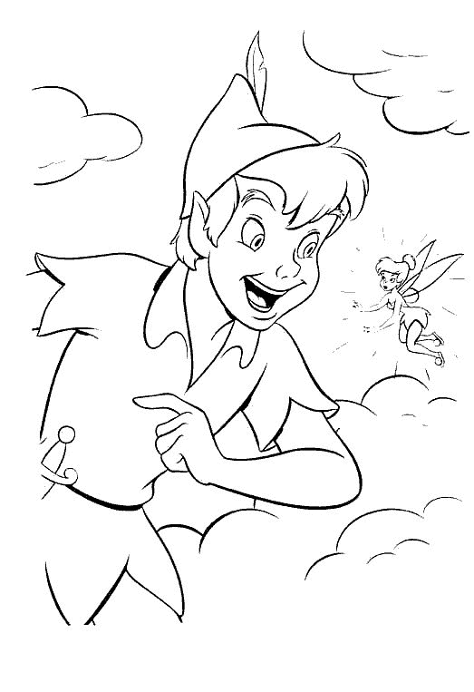 Peter Pan volant au-dessus de Neverland avec ses amis