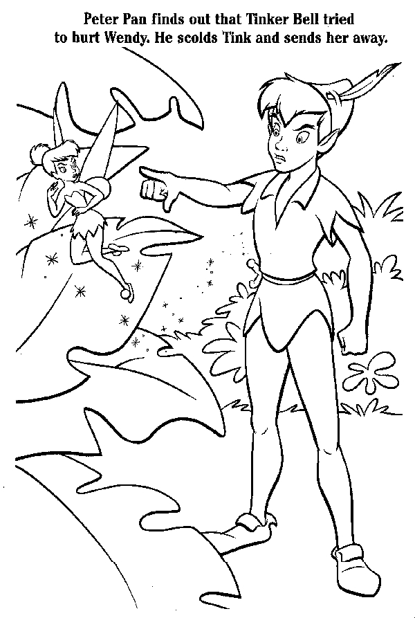 Peter Pan volant au-dessus de Neverland avec la fée Clochette