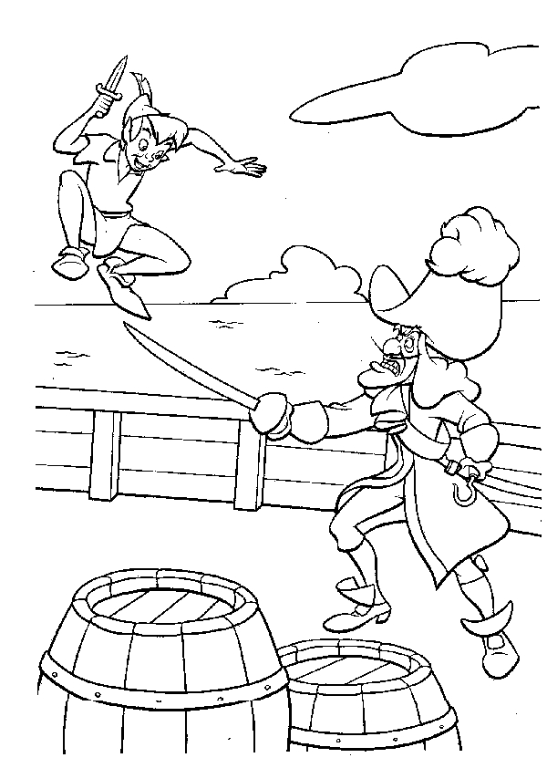 Peter Pan volant au-dessus de Neverland avec fée Clochette