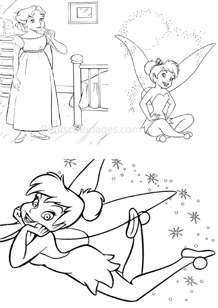 Peter Pan volant au-dessus de Neverland avec la fée Clochette