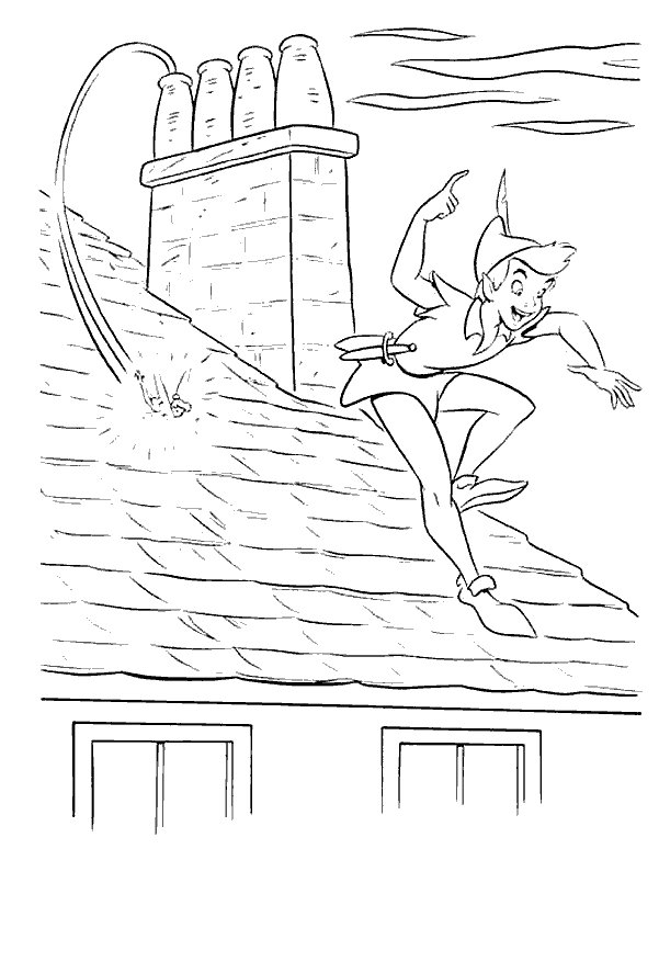 Peter Pan volant au-dessus de Londres sous un ciel étoilé