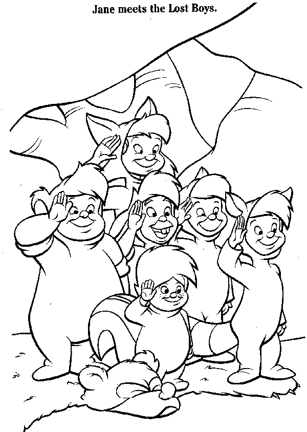 Peter Pan volant au-dessus de Neverland avec Wendy et un Indien