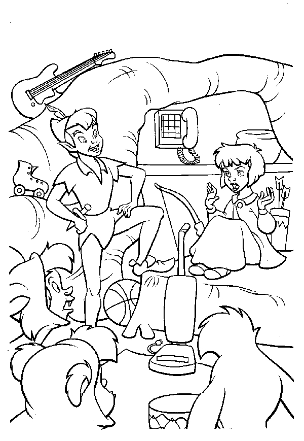 Peter Pan vol à travers le ciel étoilé de Neverland