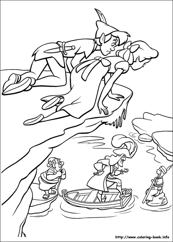 Peter Pan volant au-dessus de Neverland avec ses amis