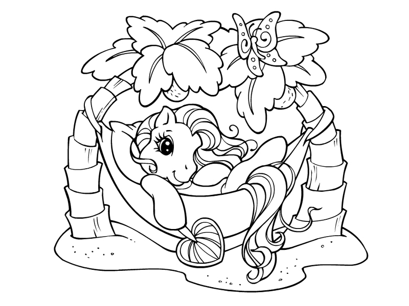 Coloriage d'un petit poney dans un décor naturel