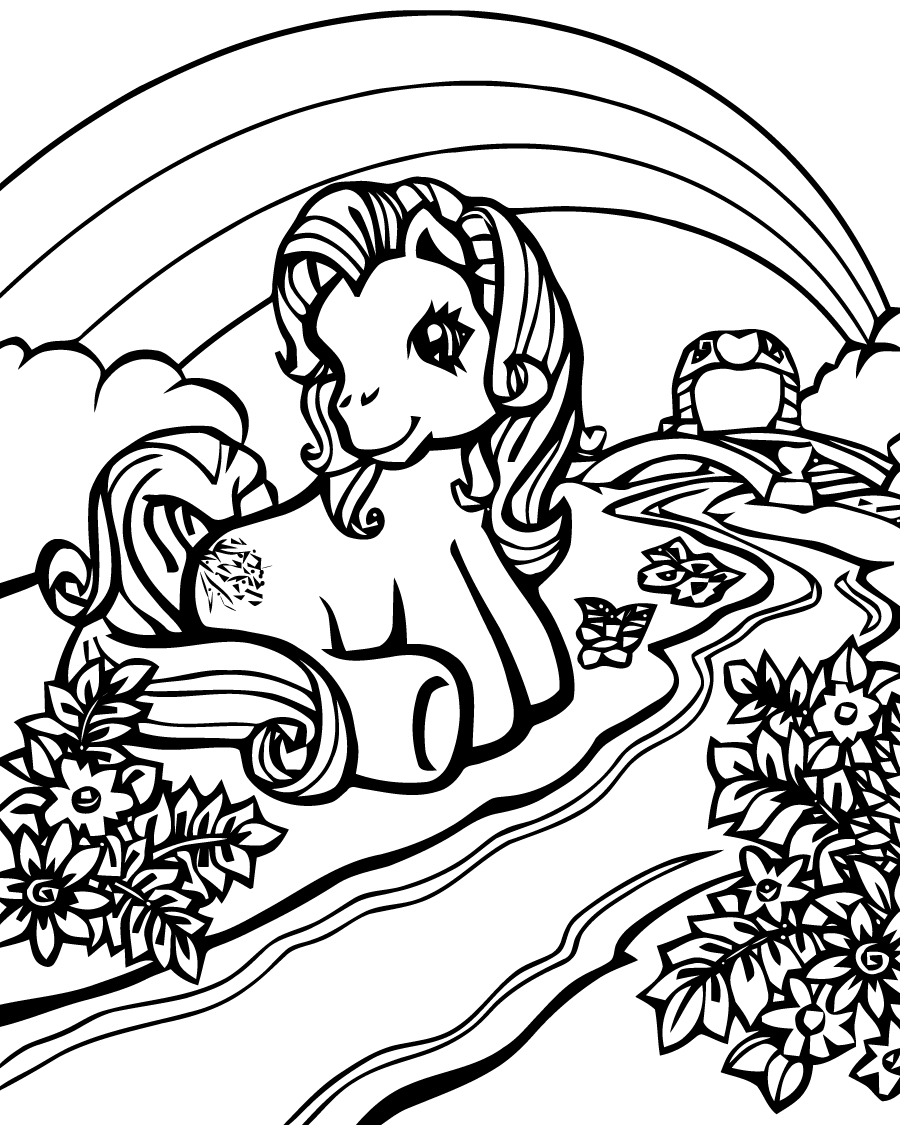 Un petit poney gambadant dans un paysage joyeux