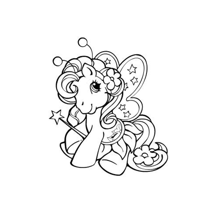 Coloriage d'un petit poney trottant dans un paysage champêtre