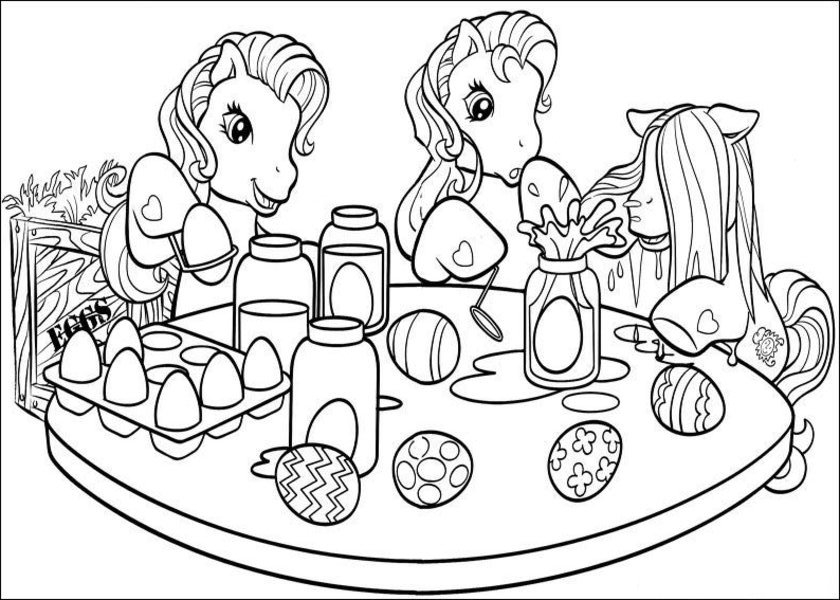 Coloriage d'un petit poney jouant dans un champ fleuri