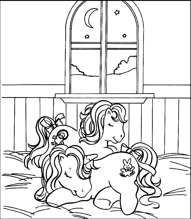 Coloriage d'un petit poney dans un paysage pastoral