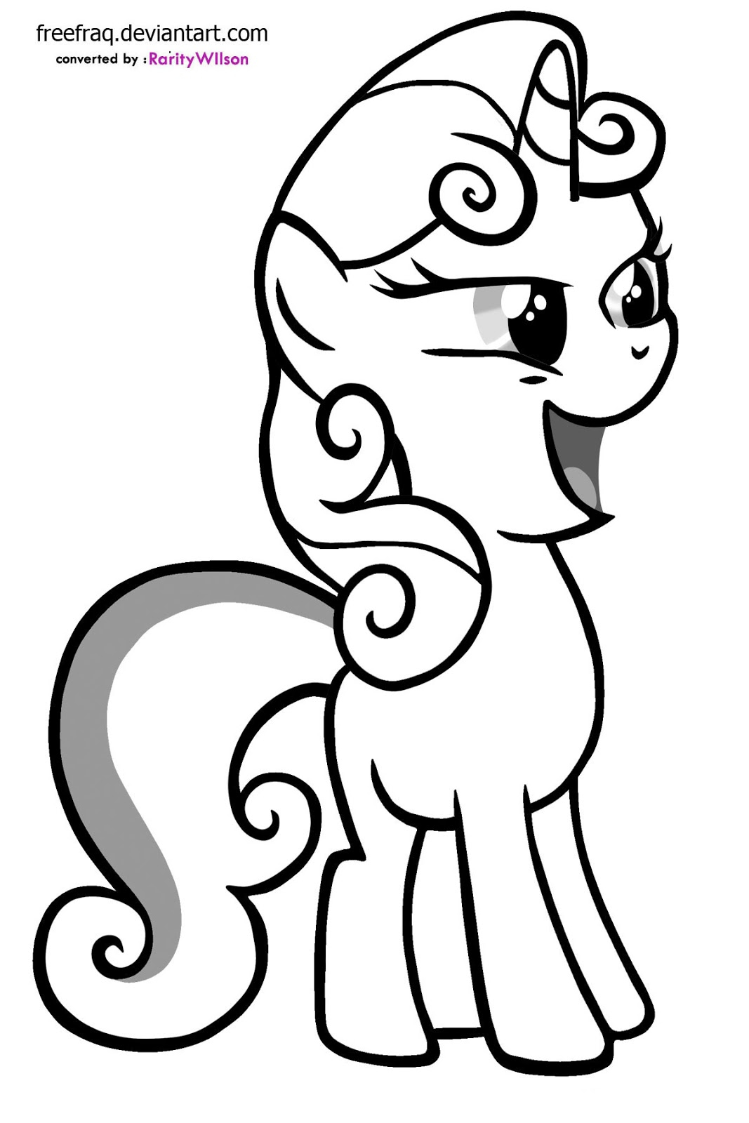 Coloriage d'un petit poney trottant dans un champ fleuri