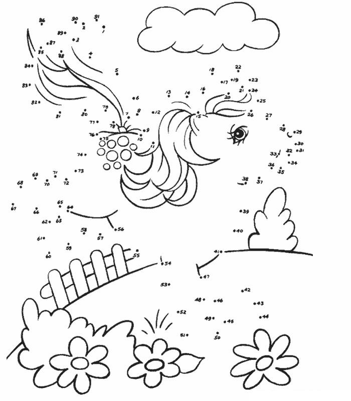 Coloriage d'un petit poney dans un paysage pastoral