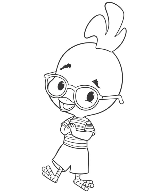 Coloriage d'un petit poulet dans un décor d'aventure