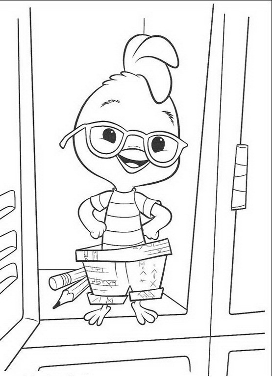 Coloriage de Petit Poulet Chicken Little dans un décor paisible