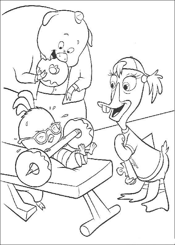 Coloriage de Petit Poulet Chicken Little avec un ciel et un décor simple