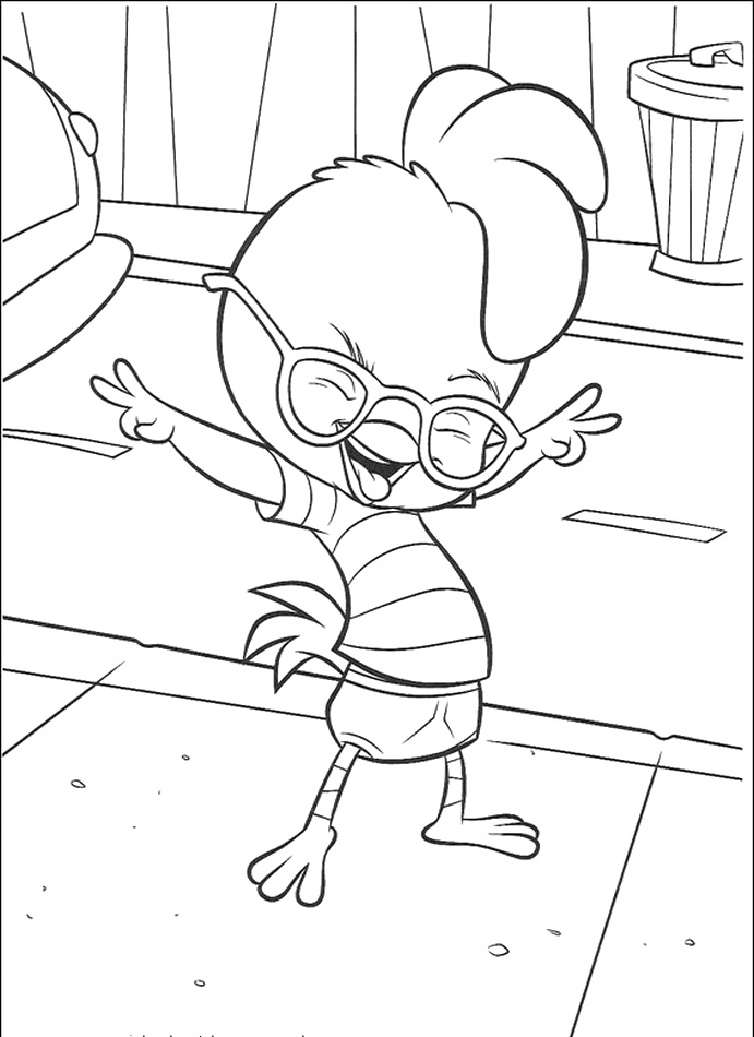 Coloriage d'un petit poulet Chicken Little dans un décor simple