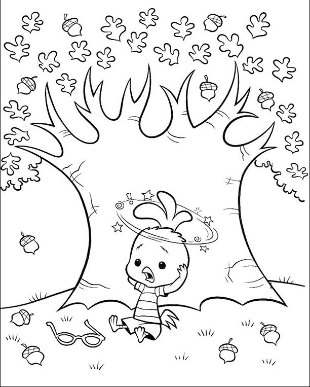 Coloriage de Petit Poulet dans un Décor de Ferme