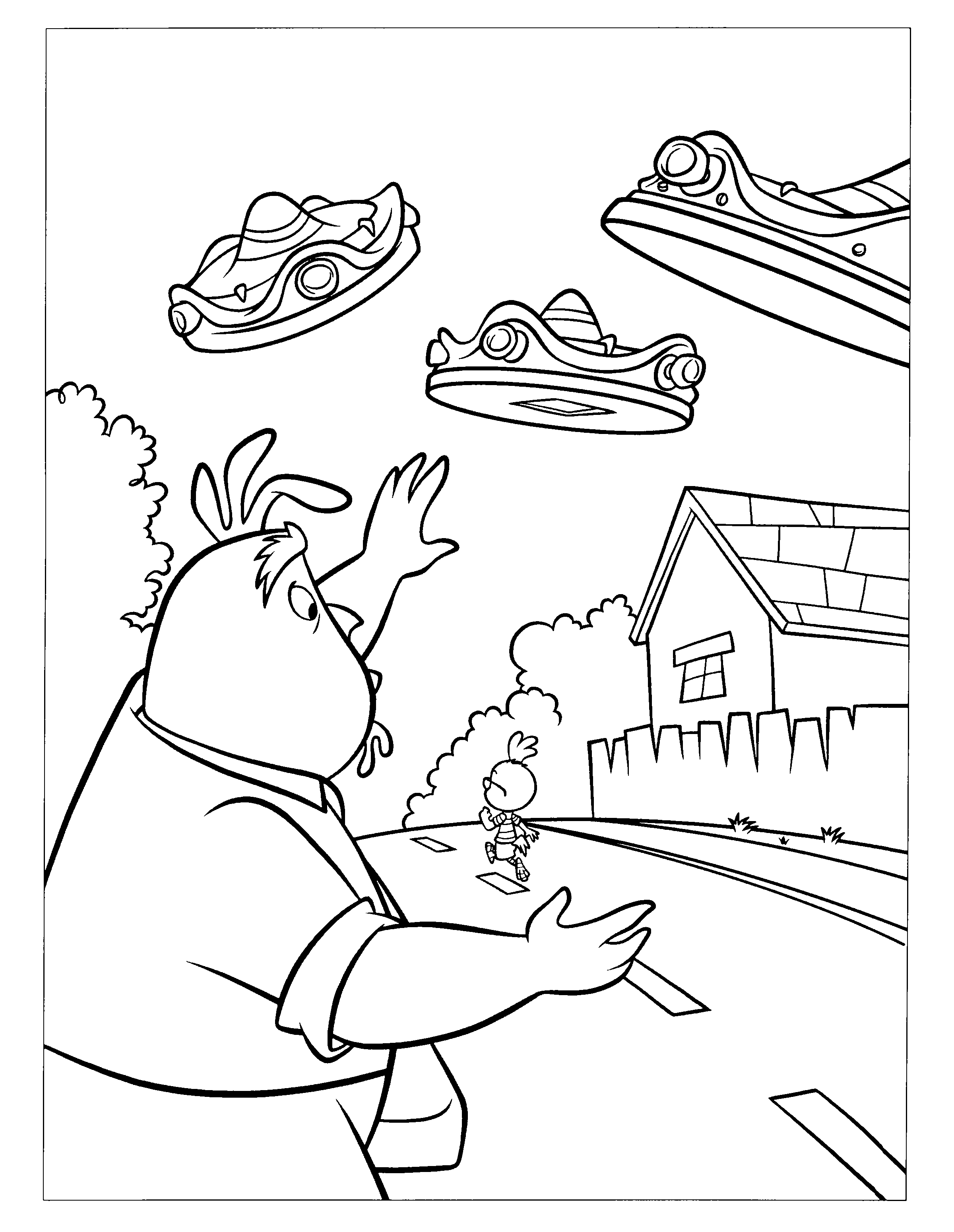 Petit poulet de Chicken Little dans un décor agrémenté de nuages
