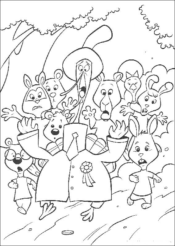Coloriage d'un petit poulet (Chicken Little) dans un décor champêtre